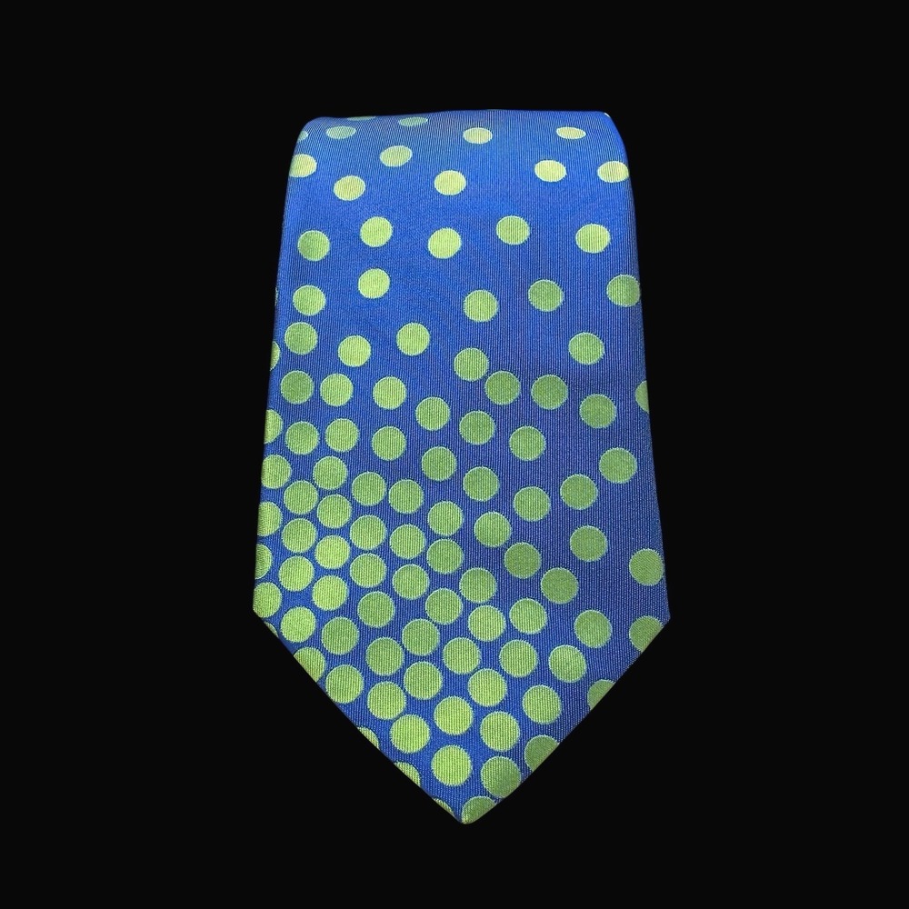Ted Baker London Mens Silk Tie Blue Lime Green Polka Dot Paisley Lining USA Made